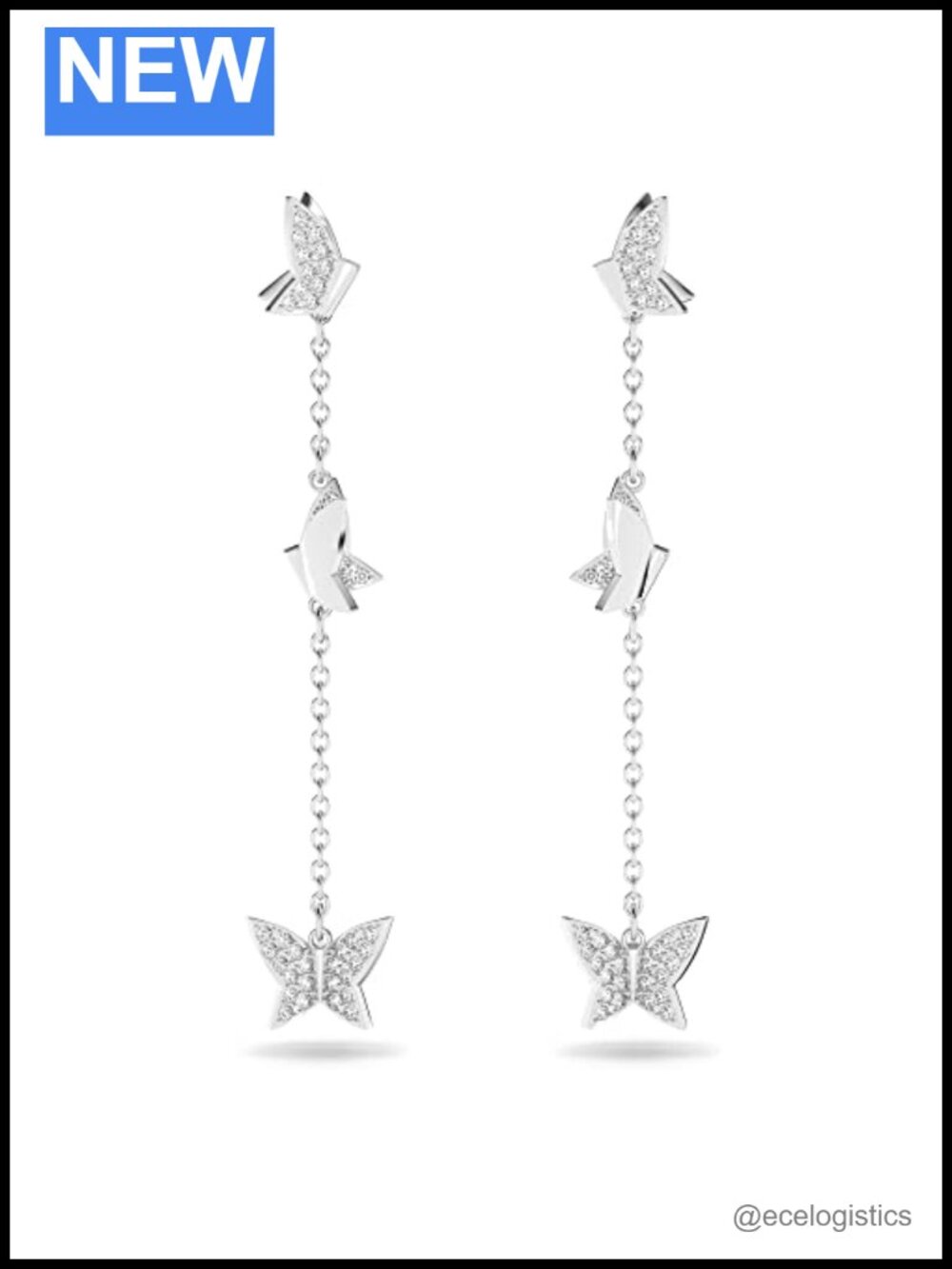 Swarovski Lilia Butterfly Crystal Drop Earrings Rhodium Plated Dangle